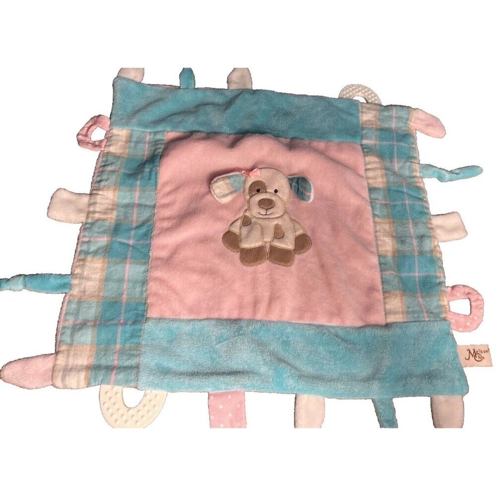 Maison Chic Puppy Security Blanket Lovey Tags Pink Blue w/Teethers